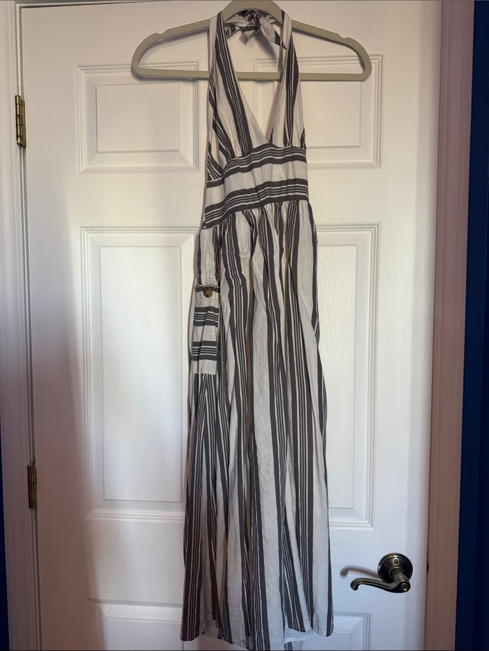 Urban Outfitters White and Gray Striped Halter Maxi Dress